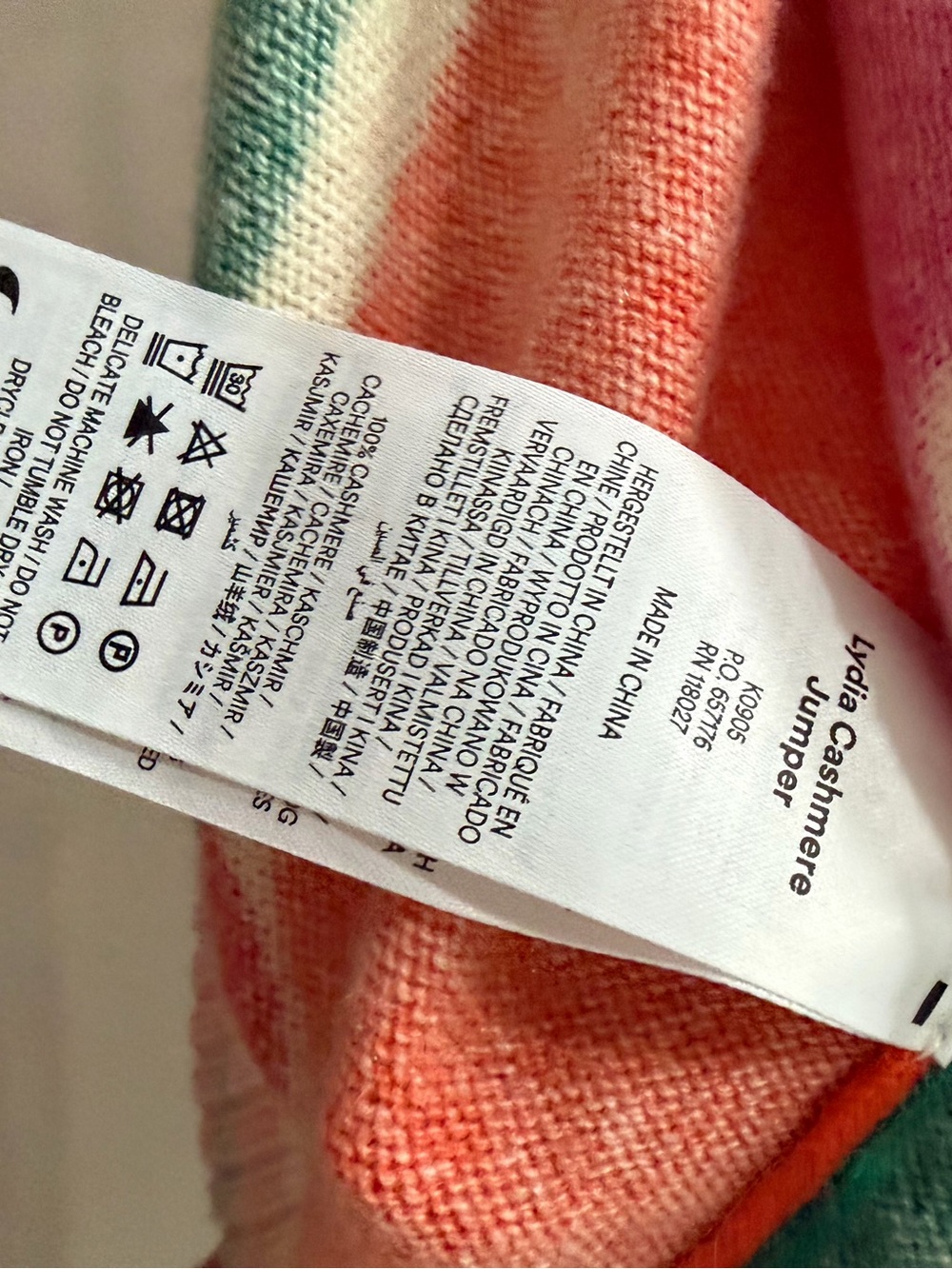 Boden Lydia Cashmere Jumper Bright Fruit-Print Sweater Pink, Green & Orange Sz M - Picture 5 of 5